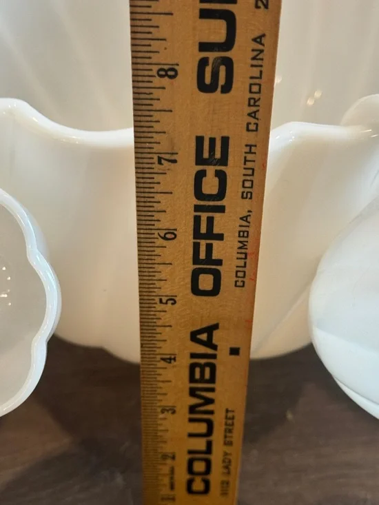 Vintage Hazel Atlas milk glass Punch Bowl with 7 Hanging Cups - Picture 7 of 11